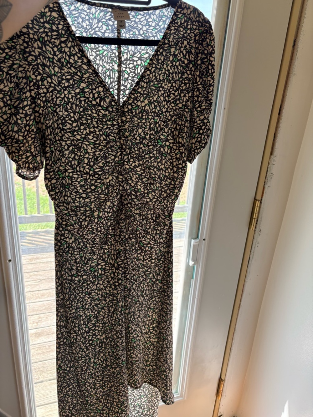a new day Black and Cream Floral V-Neck Midi Dress with Green Accents
